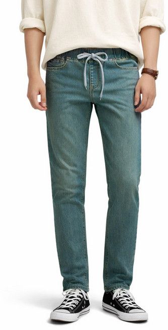 가이스토리 남성용 밴딩허리 사계절 스판 빅사이즈 청바지