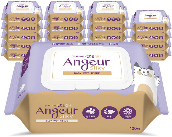 앙쥬르 실키 유아물티슈 캡형, 55g, 100매, 20개