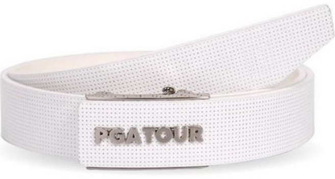 PGA투어 소가죽 로고버클 펀칭 오토 골프 벨트, 화이트, 1개