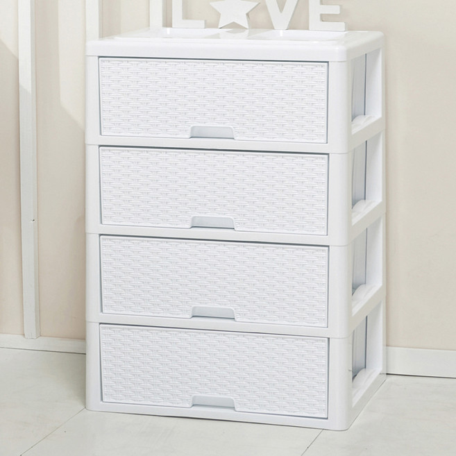 라탄 양면 수납장, 화이트, 4단