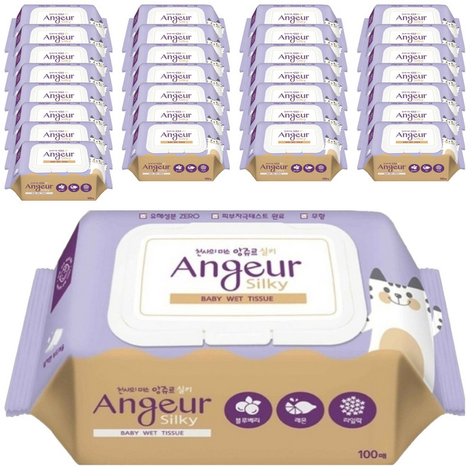 앙쥬르 실키 유아물티슈 캡형, 55g, 100매, 40개