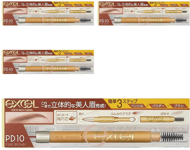 日本 excel 3合1 持久造型眉筆 PD10 紅莓棕, 4支