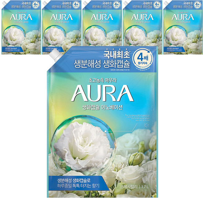 아우라 초고농축 섬유유연제 프레시릴리 리필, 6개, 1.7L