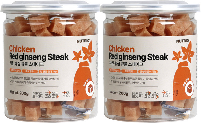 뉴트리오 스테이크 반려견 간식, 혼합맛(홍삼/치킨큐블), 200g, 2개