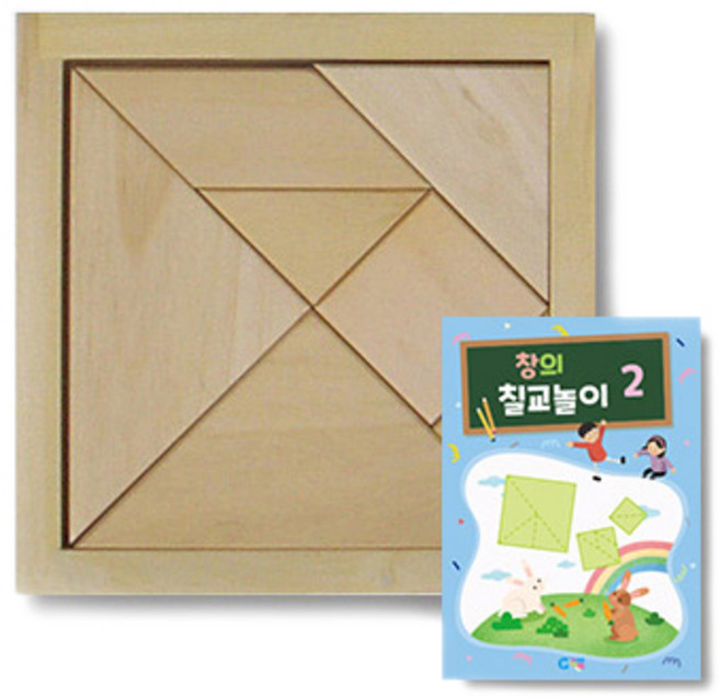 가베가족 원목칠교 + 칠교놀이 2단계 교재 KS1407, 혼합 색상, 1인용, 1개