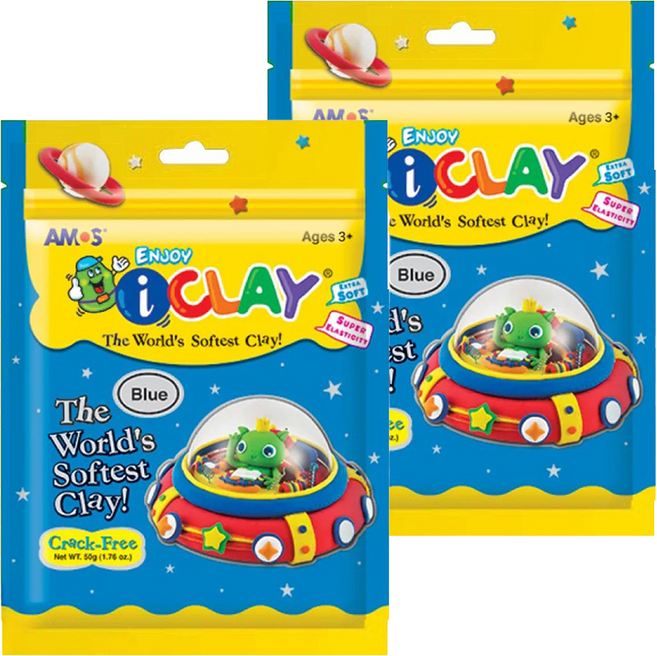 AMOS 阿摩司 iCLAY 超輕黏土 - 藍色 不龜裂, 50g, 2包