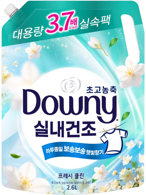 다우니 실내건조 초고농축 섬유유연제 프레시 클린 자스민향 리필, 2.6L, 1개