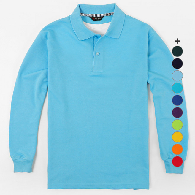 UNIREX 男女通用長袖彩色Polo衫, 天藍色
