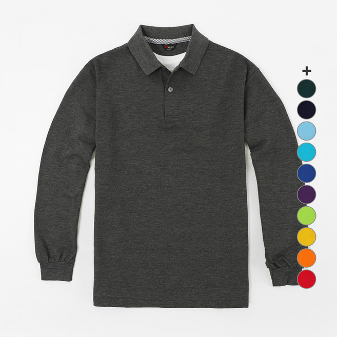 T-sense 長袖彩色Polo衫, 炭灰色