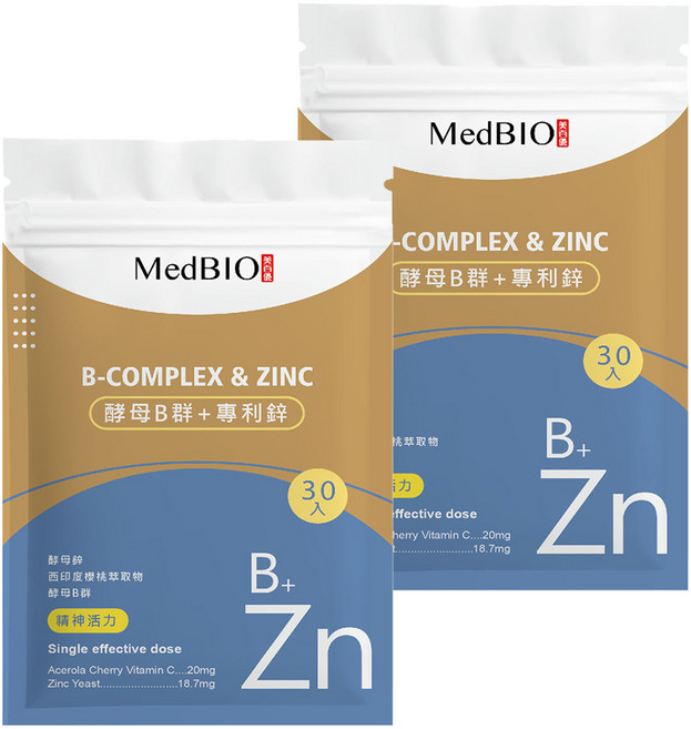 MedBIO 美百優 酵母B群 + 專利鋅, 500mg, 30顆, 2包