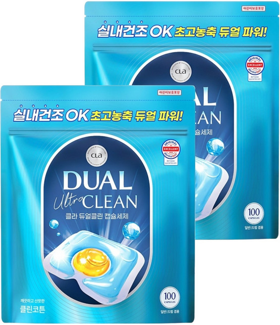 CLA 듀얼 울트라 클린 캡슐세제 클린코튼, 100개입, 2개