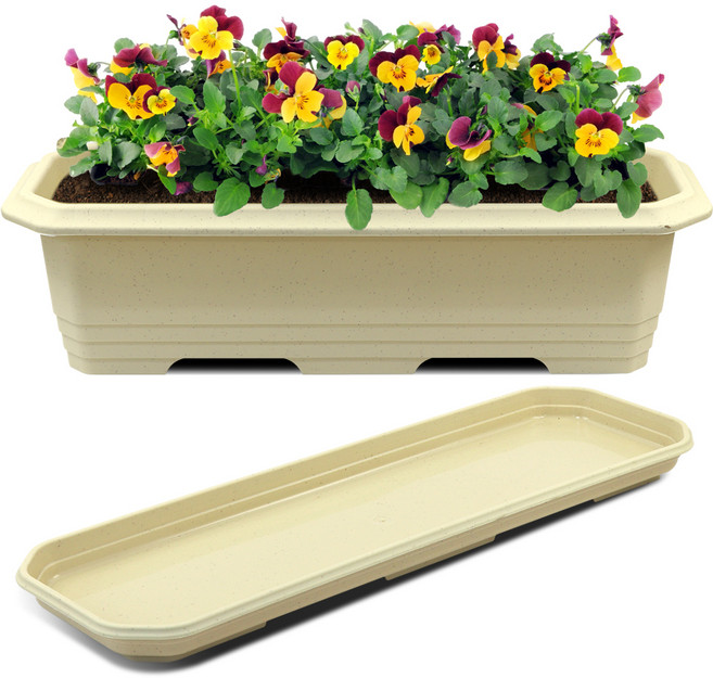 화분월드 직사각 대형 클래식 660 화분 + 받침 세트, 자연베이지, 1개