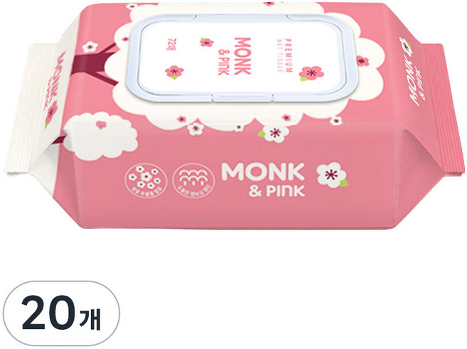 몽크앤핑크 유아 물티슈 리필형, 70g, 72매, 20개