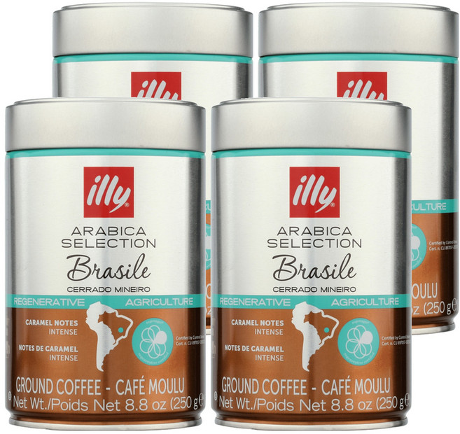illy 意利 精選阿拉比卡咖啡豆 巴西喜拉朵 全豆, 咖啡豆(無研磨), 250g, 4罐