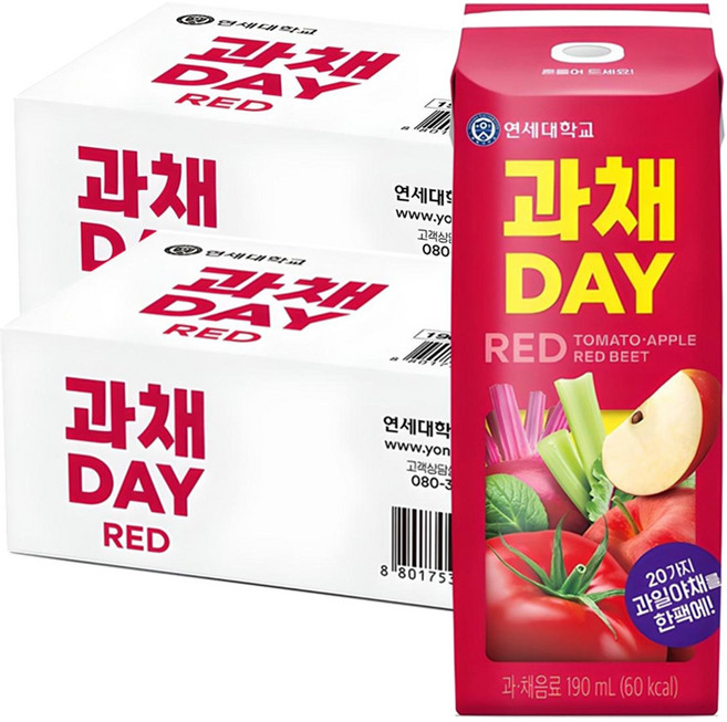 연세유업 과채데이 음료 레드, 190ml, 48개