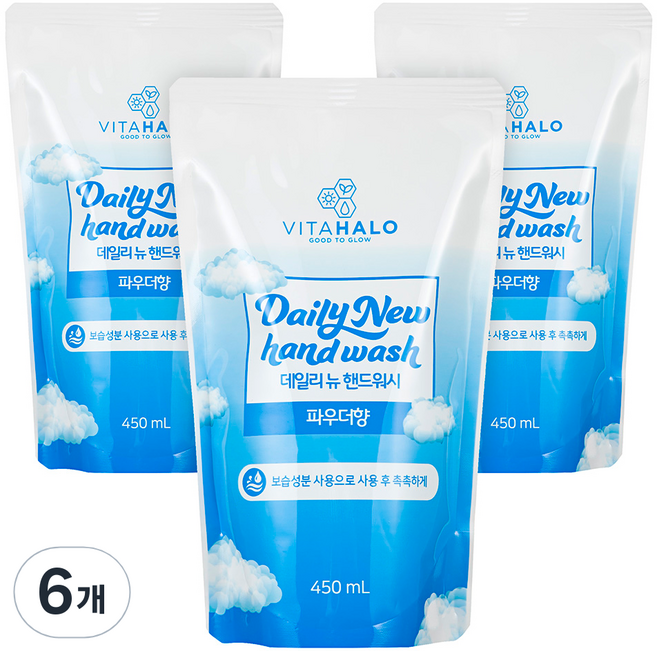 비타할로 데일리뉴 핸드워시 파우더향 리필, 450ml, 6개