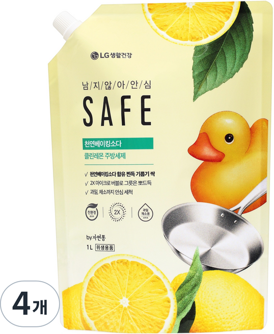 세이프 천연베이킹소다 클린레몬 주방세제, 1L, 4개