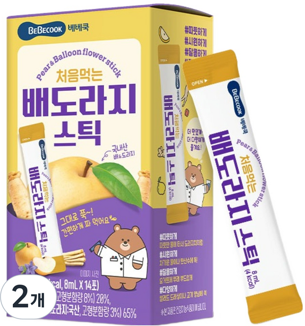 베베쿡 처음먹는 배도라지 스틱, 112ml, 2개