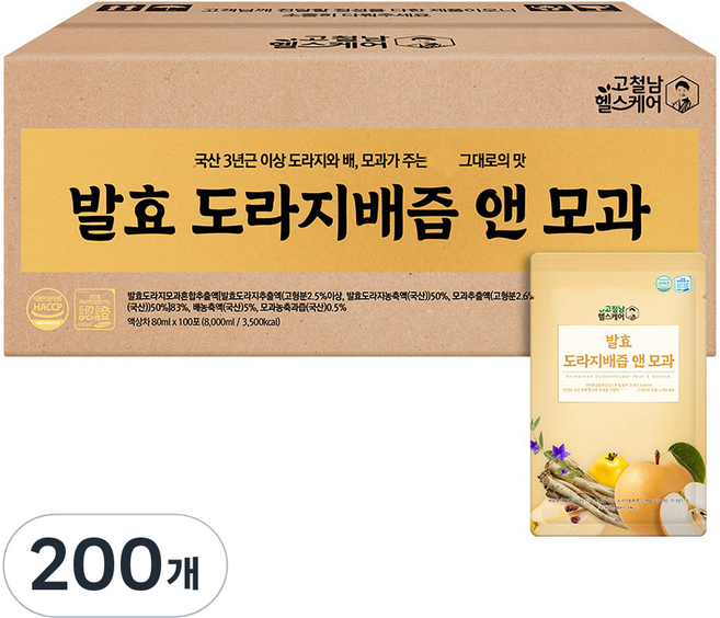 고철남헬스케어 발효 도라지배즙 앤 모과, 80ml, 200개