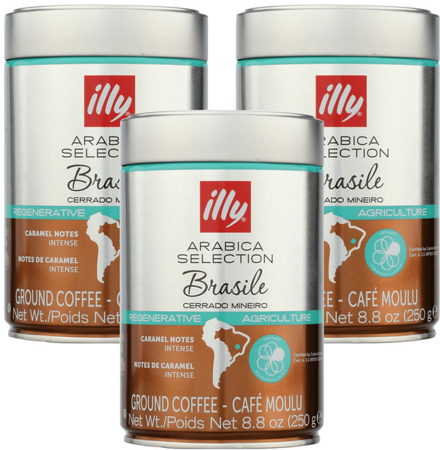 illy 意利 精選阿拉比卡咖啡豆 巴西喜拉朵 全豆, 咖啡豆(無研磨), 250g, 3罐