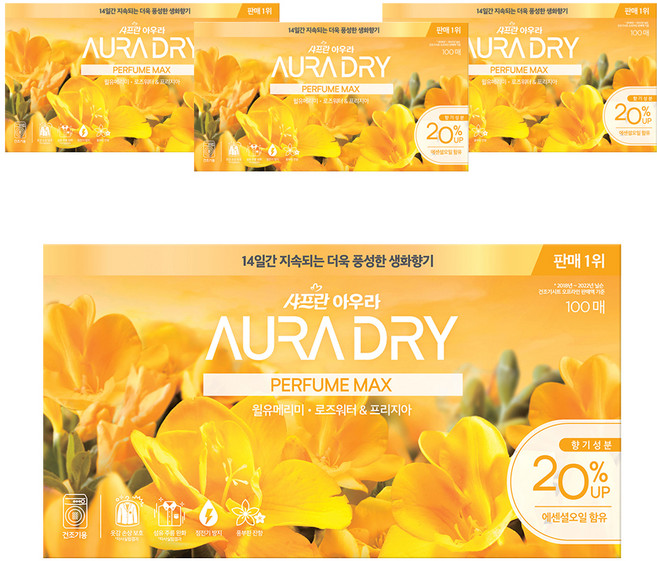 아우라 드라이 퍼퓸맥스 시트 섬유유연제 윌유메리미 본품, 100개입, 4개