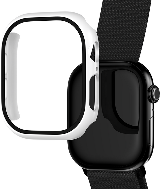 요거 애플워치 풀커버 액정보호필름 강화유리 케이스, 화이트, 1개