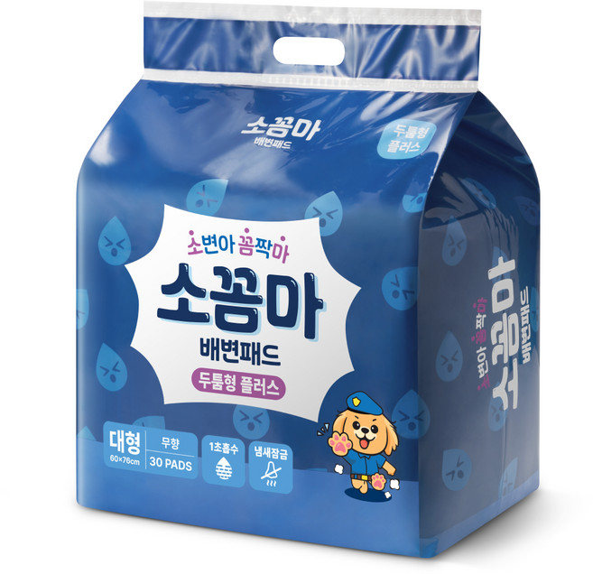 소꼼마 강아지 발도장 없는 두꺼운 두툼형 플러스 배변패드 무향, 30개입, 1개