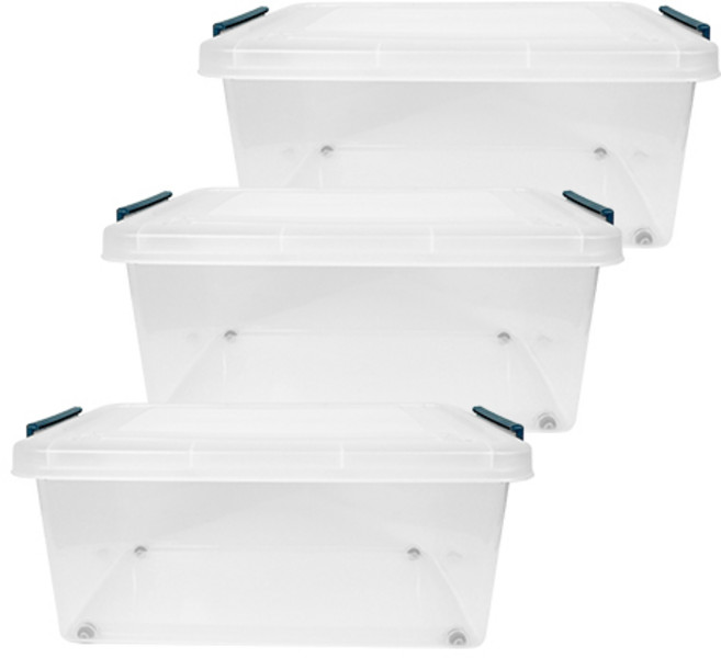 스페이스에디터 투명 베이직 리빙박스, 다크블루, 3개