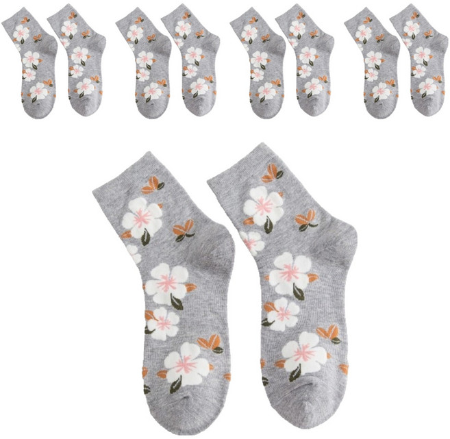 마켓피아 여성용 패션 플라워 꽃 양말 5켤레
