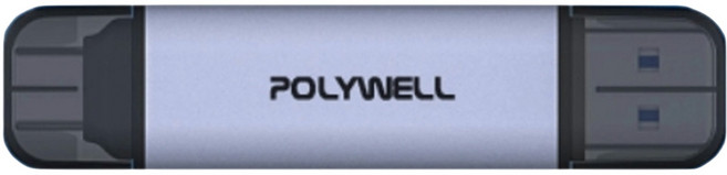 POLYWELL 寶利威爾 USB3.0 高速讀卡器 SD + TF 雙插頭附掛繩, PW15-T02-A037, 深空灰, 1個