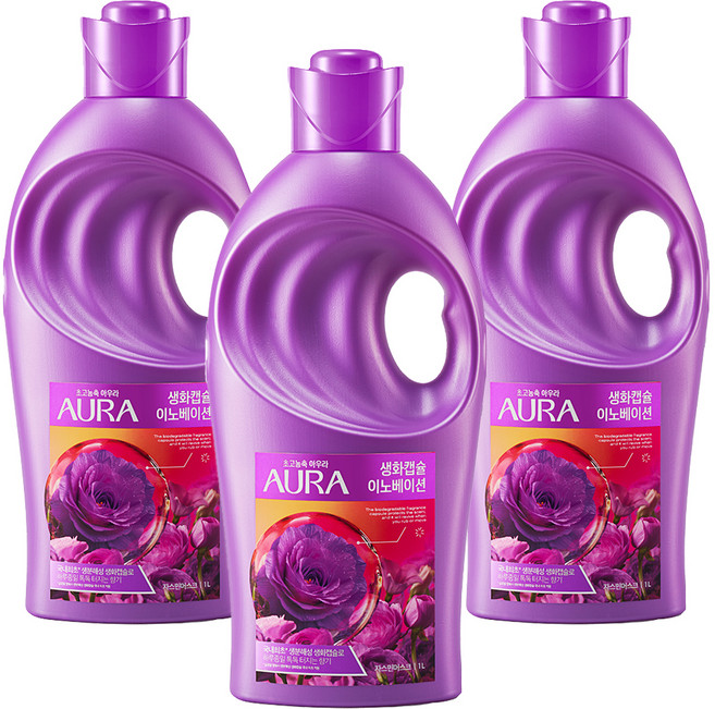 아우라 생화캡슐 이노베이션 초고농축 섬유유연제 자스민머스크향 본품, 1L, 3개