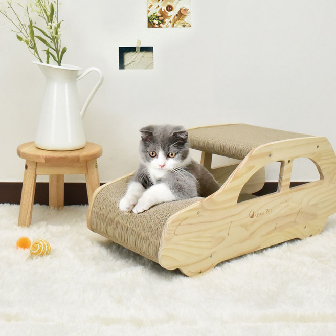 크림펫 고양이 원목 자동차 스크래쳐, 혼합색상, 1개