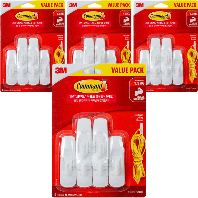 코맨드 다용도 훅 중형 6p, 4개