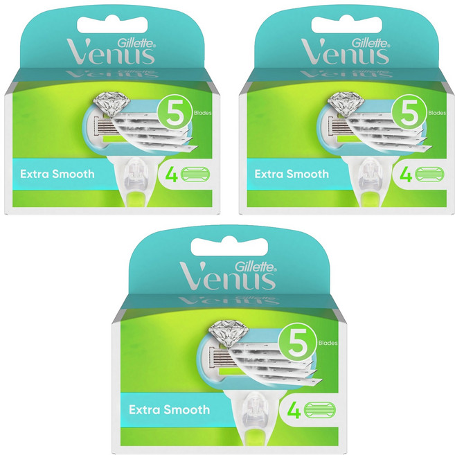 Venus 정품 엑스트라 스무스 여성용 면도날, 3개, 4개입