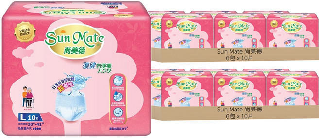 Sun Mate 尚美德 成人褲型紙尿褲 復健方便褲, 10片, 12包, L