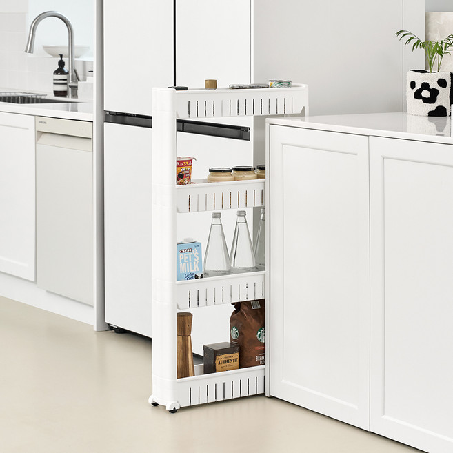 까사마루 이동식 슬림 틈새 선반 4단, 화이트