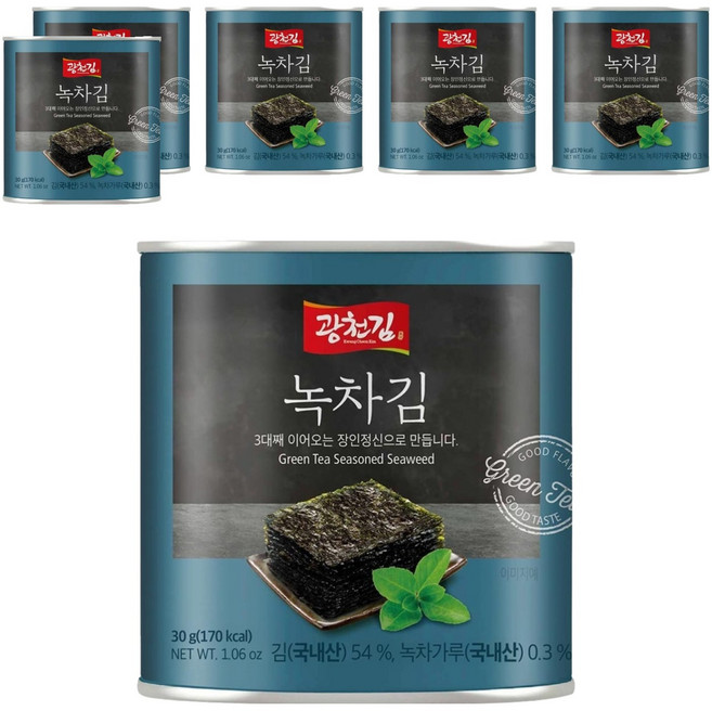 광천김 녹차 캔김, 30g, 6개