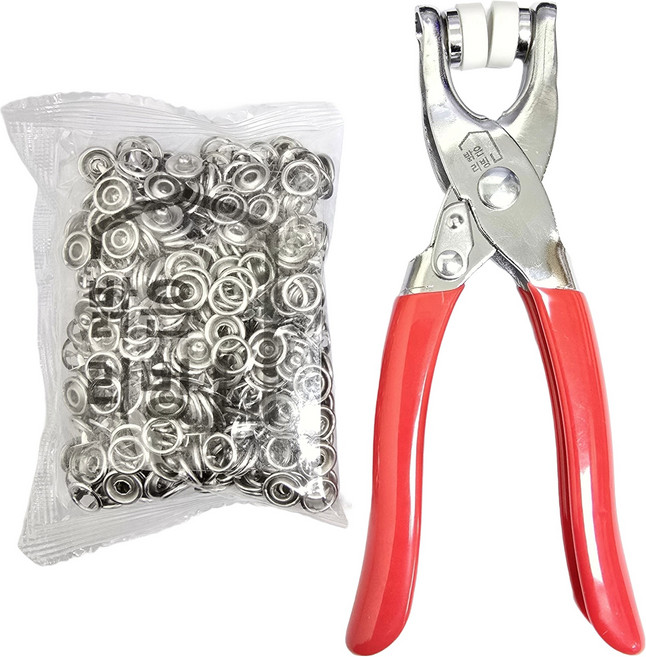 밝은리빙 단추 펀치 1p + 똑딱이 단추 100p 9.5mm, 혼합색상, 1세트