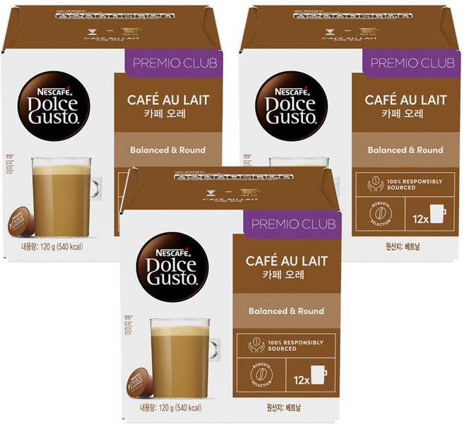 돌체구스토 네스카페 카페오레 캡슐커피, 108g, 12개입, 3개