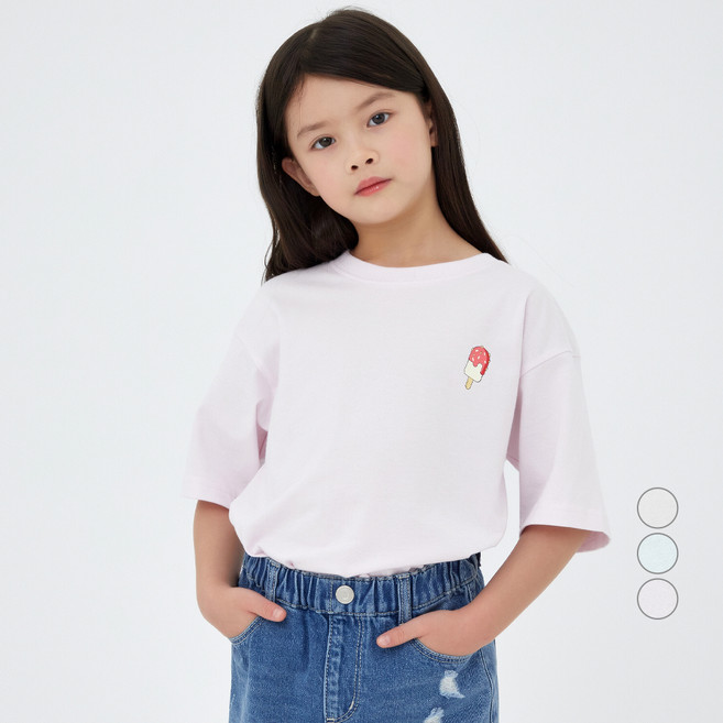 롤리트리 아동용 아이스크림 포인트 프린트 반팔 티셔츠