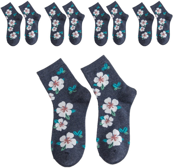 마켓피아 여성용 패션 플라워 꽃 양말 5켤레