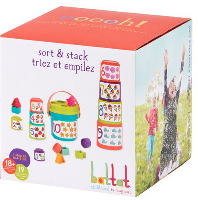 BATTAT 科育感統玩具 大口疊疊杯 18個月以上, 多色, 1盒