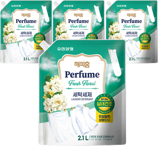 HAPPYHOME 室內晾曬去味洗衣精補充包 一般滾筒洗衣機通用 Fresh Floral款, 4包, 2.1L
