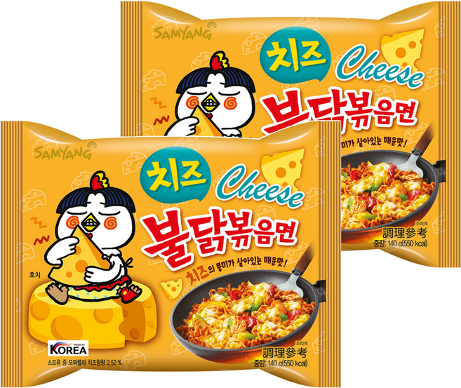 Samyang Foods 三養 Buldak 火辣雞肉風味鐵板炒麵 起司風味 140g, 2包