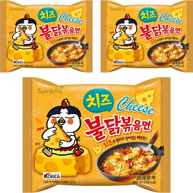 Samyang Foods 三養 Buldak 火辣雞肉風味鐵板炒麵 起司風味 140g, 3包