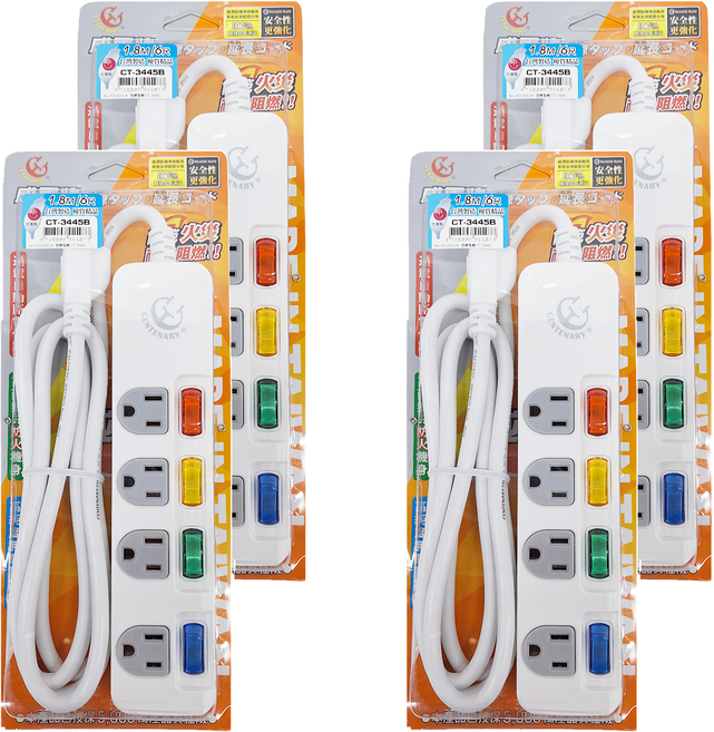 CENTENARY 成電牌 4切4座延長線 3孔, 1.8m, 白色, 4條