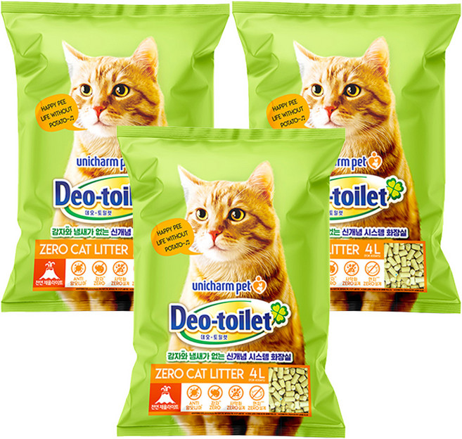 유니참데오토일렛 비응고형 감자와 사막화 제로 고양이 모래, 4L, 3개, 소취항균 모래