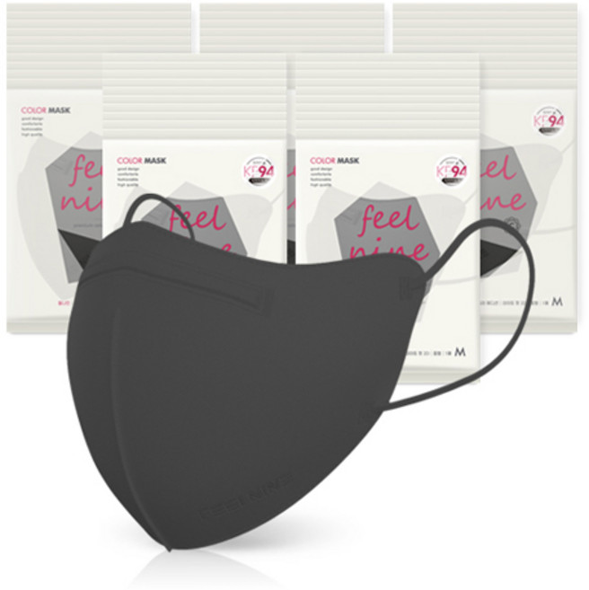 필나인 라이트 핏 2D 보건용 마스크 중형 KF94, 1매입, 50개, 모던블랙