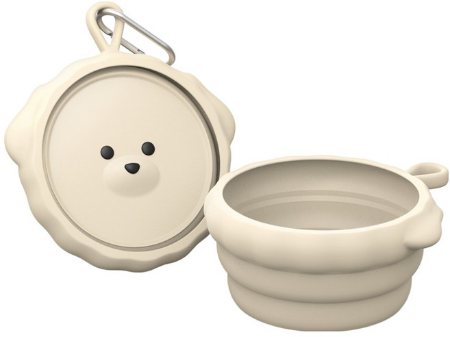 루나베어 반려동물 휴대용 접이식 실리콘 그릇, 아이보리, 1개