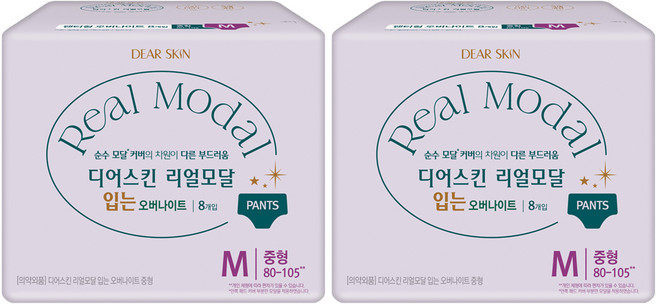 디어스킨 리얼모달 입는 오버나이트, 중형, 8개입, 2개
